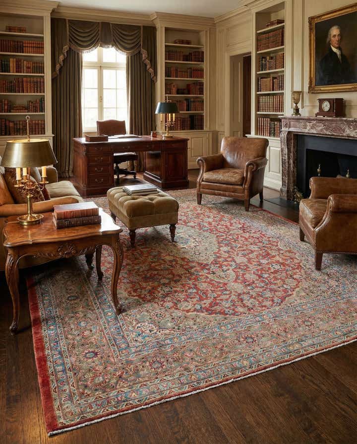 9' 8 x 13' Hand Knotted Mashad Persian Wool Rug