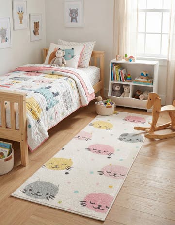 Ivory Cats Whimsy Kids Runner Rug