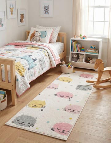 Ivory Cats Whimsy Kids Runner Rug