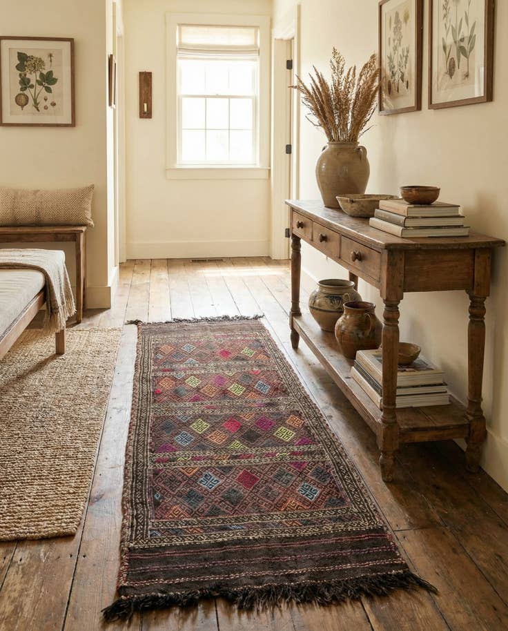 Detail image of 2' x 5' 7 Hand Knotted Kilim Fars Persian Wool Runner Rug