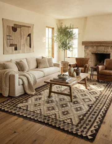 6' 3 x 9' 8 Hand Woven Kilim Maymana Wool Rug
