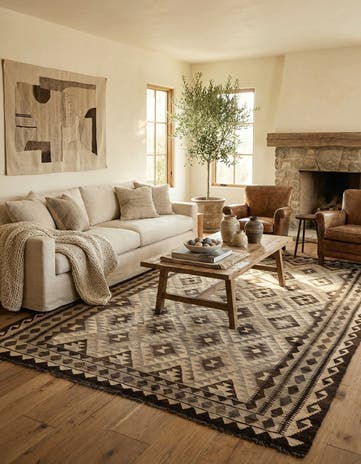 6' 3 x 9' 8 Hand Woven Kilim Maymana Wool Rug
