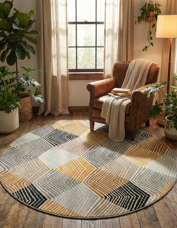 Detail image of 5' x 5'  Washable Modern Indoor / Outdoor Round Rug