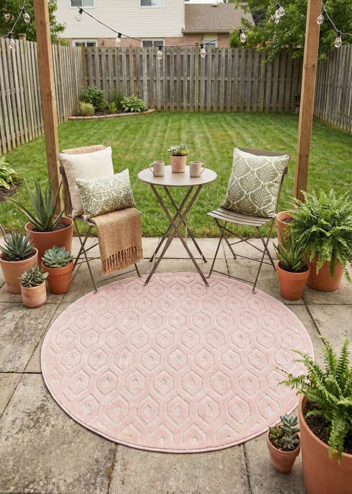 5' 3 x 5' 3 Easy-Clean Trellis Textured Indoor / Outdoor Round Rug