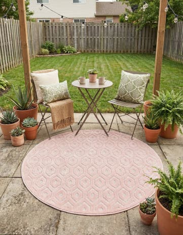 5' 3 x 5' 3 Easy-Clean Trellis Textured Indoor / Outdoor Round Rug