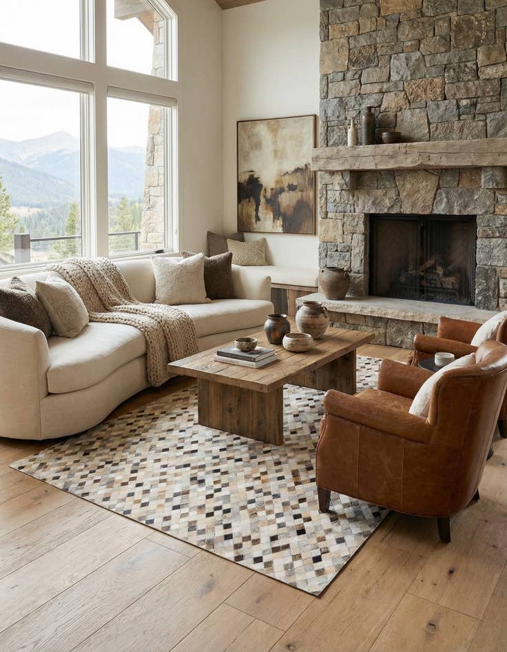 Detail image of  6' 7 x 9' 11 Cowhide Stocks Rug