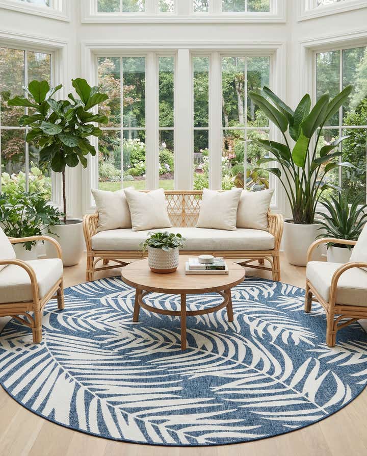 10' x 10' Easy-Clean Botanical Indoor / Outdoor Round Rug