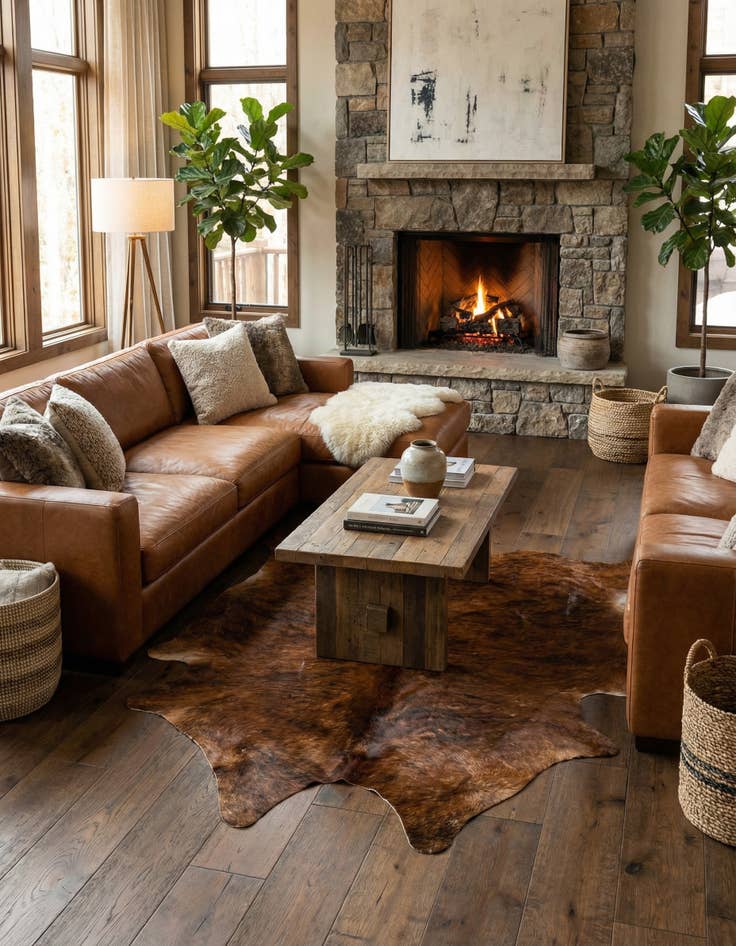 Detail image of 6' 3 x 7' 1 Cowhide Leather Square Rug