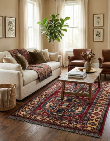 4' 11 x 6' 11 Hand Knotted Kazak Wool Rug