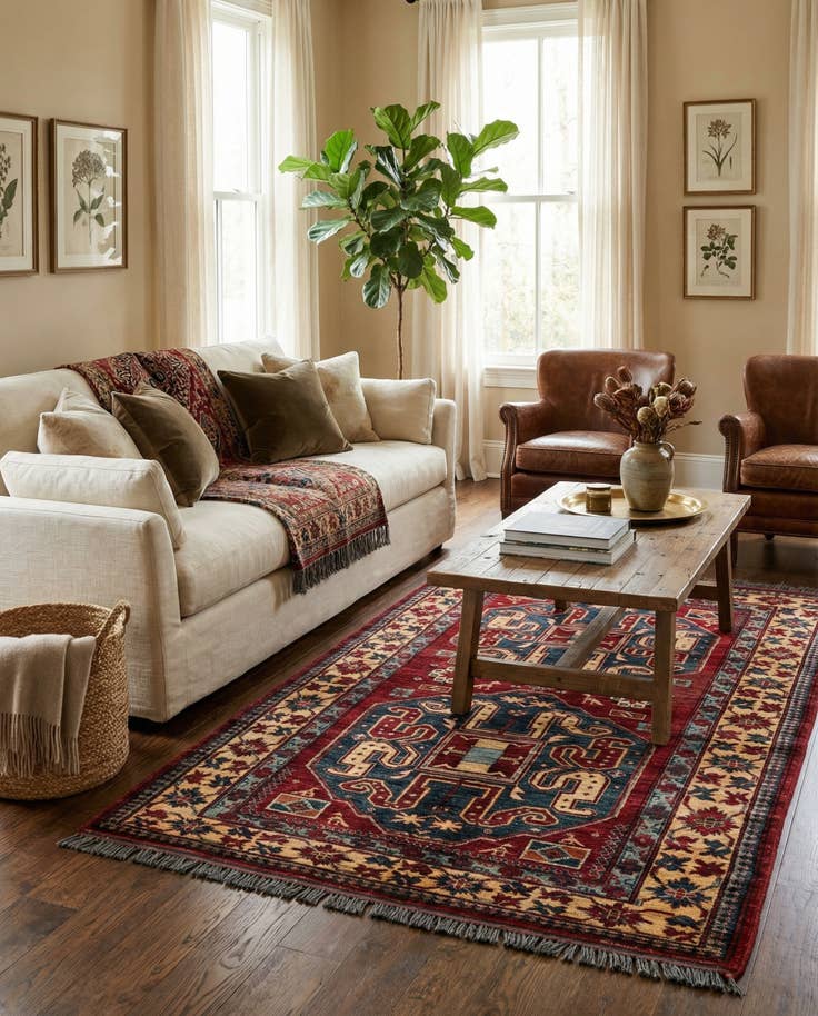 Detail image of 4' 11 x 6' 11 Hand Knotted Kazak Wool Rug