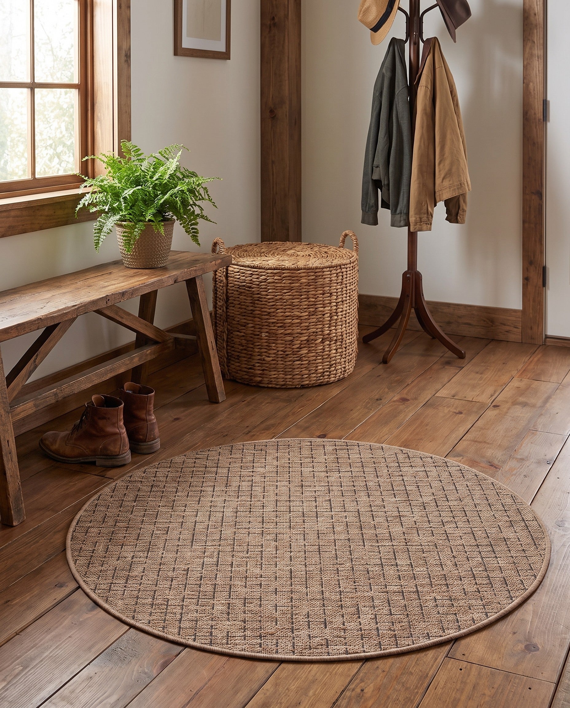 3' x 3' Easy-Clean Checkered Indoor / Outdoor Round Rug