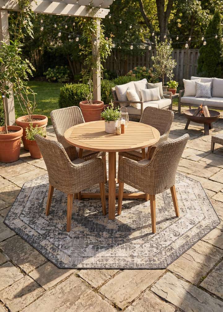 7' 10 x 7' 10 Easy-Clean Traditional Indoor / Outdoor Octagon Rug