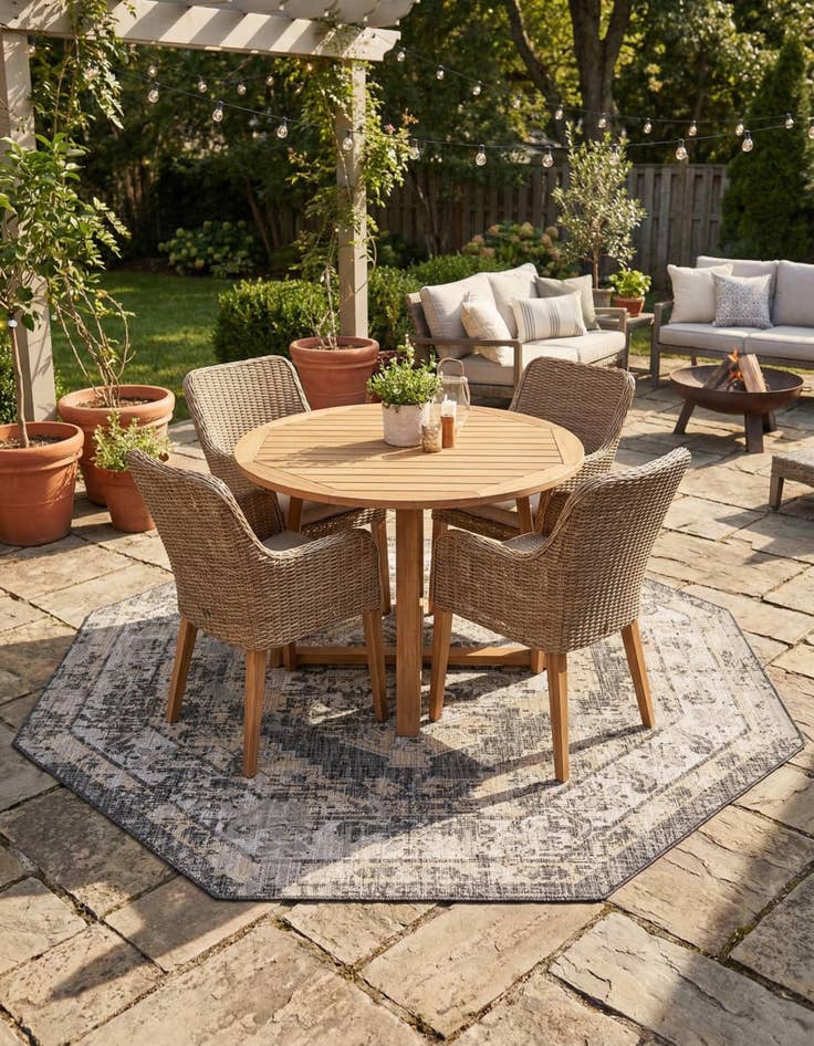 Detail image of 7' 10 x 7' 10  Washable Traditional Indoor / Outdoor Octagon Rug