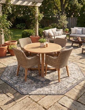 Charcoal Easy-Clean Traditional Indoor / Outdoor Octagon Rug