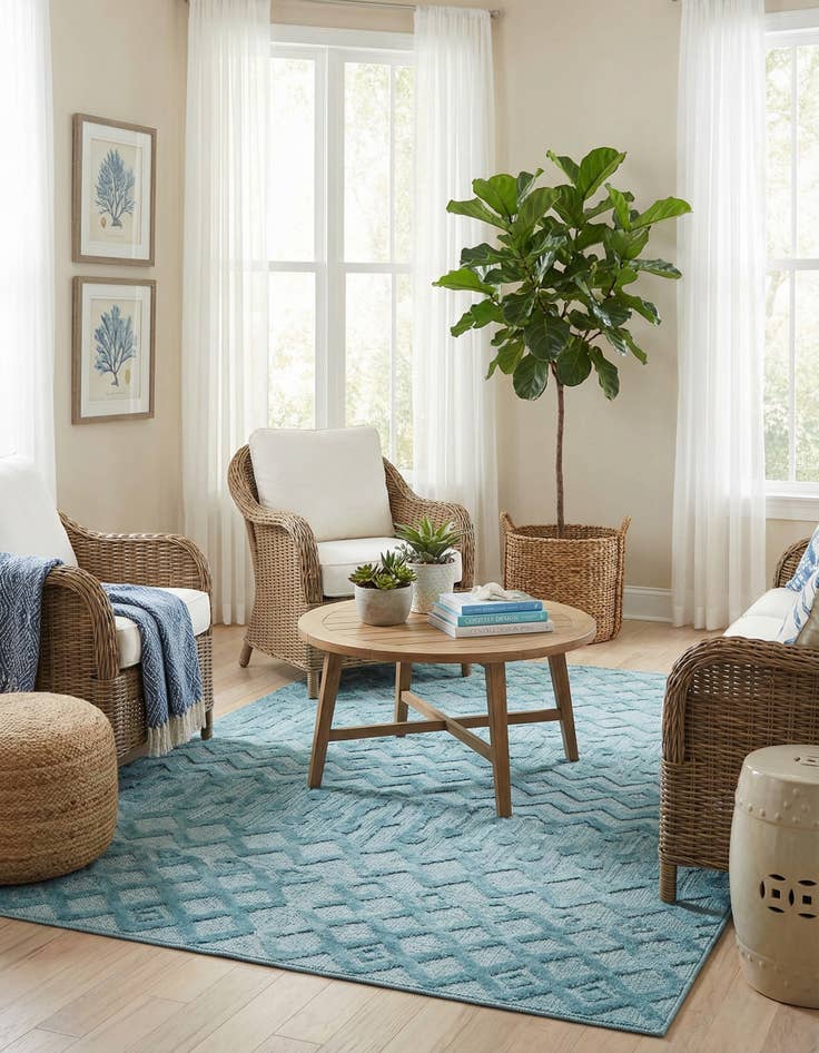 Detail image of 5' 3 x 8'  Washable Trellis Textured Indoor / Outdoor Rug