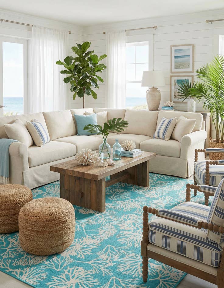 Detail image of 10' x 10' Easy-Clean Coastal Indoor / Outdoor Square Rug