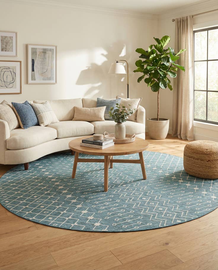 Detail image of 13' x 13' Easy-Clean Lattice Indoor / Outdoor Round Rug
