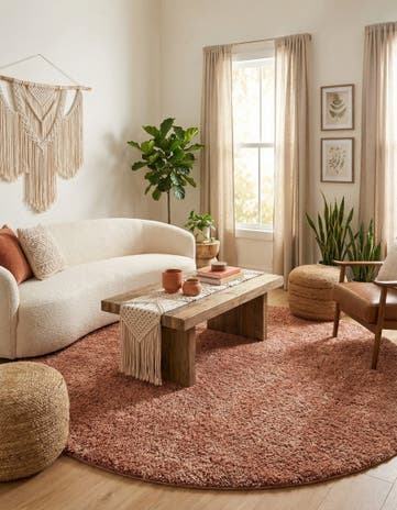Grapefruit Pink Jill Zarin Shaggy Chic Round Rug
