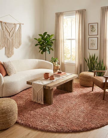 Grapefruit Pink Jill Zarin Shaggy Chic Round Rug