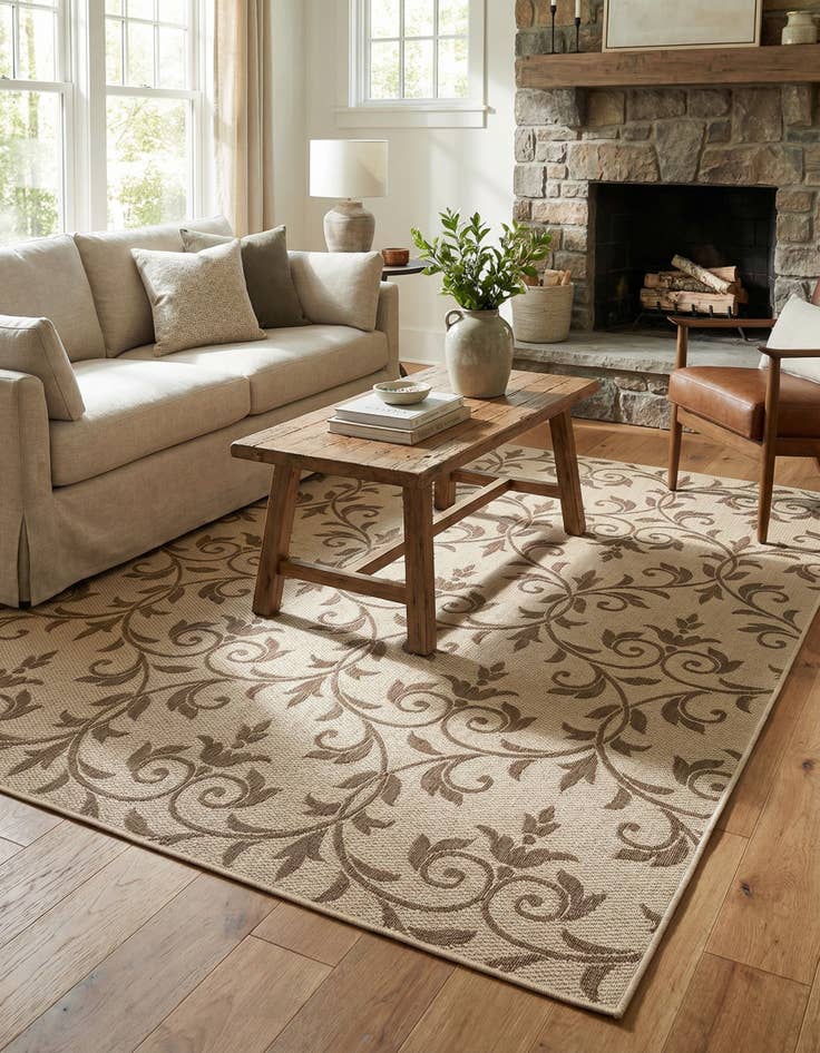 Detail image of 7' x 10'  Washable Botanical Indoor / Outdoor Rug