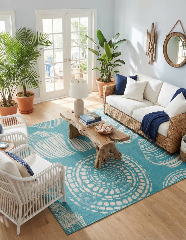 Detail image of 7' 10 x 7' 10  Washable Coastal Indoor / Outdoor Square Rug