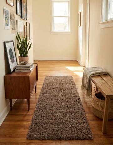 Brown Solid Shag Runner Rug
