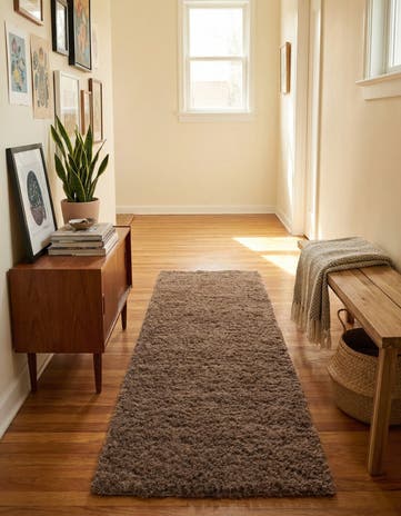 Brown Solid Shag Runner Rug