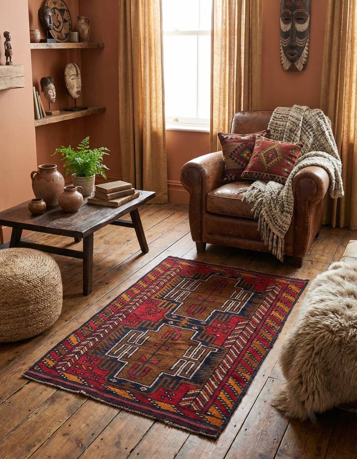 Detail image of  2' 10 x 4' 8  Hand Knotted Balouch Persian Wool Rug