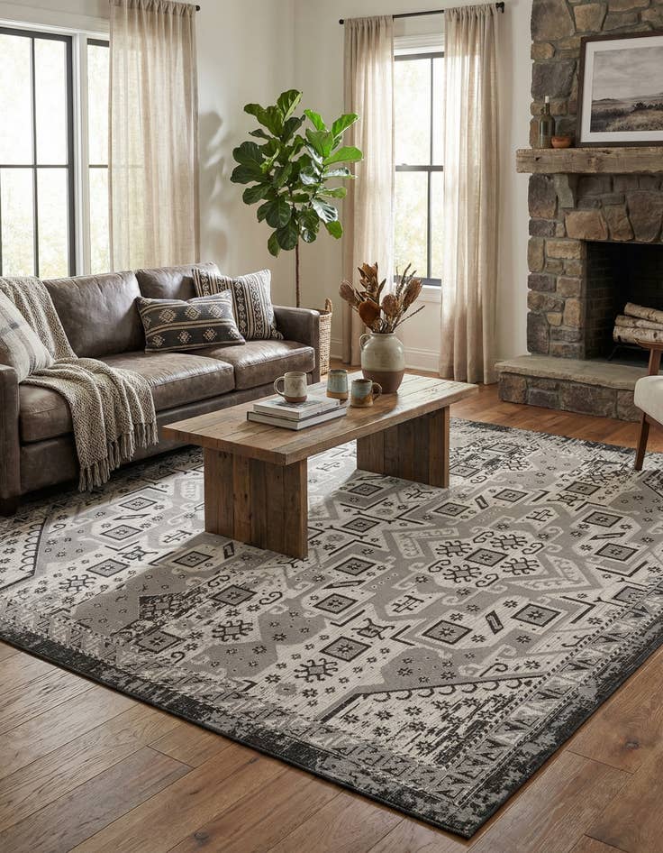 Detail image of  12' x 12'  Washable Aztec Indoor / Outdoor Square Rug