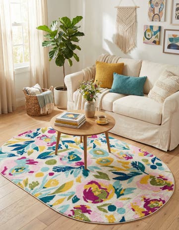 White Bloom Oval Rug