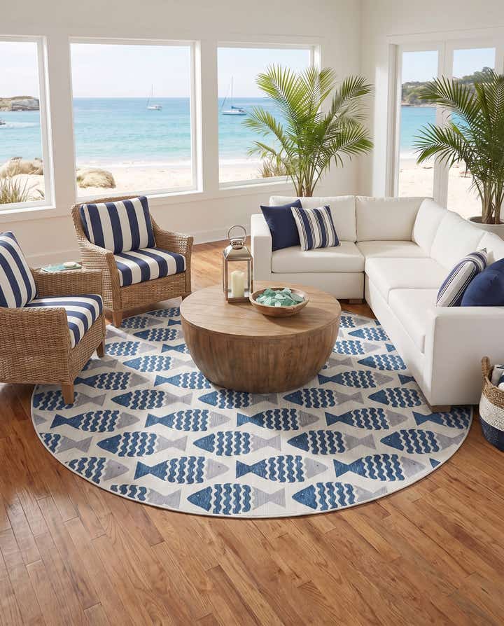 12' x 12' Easy-Clean Coastal Indoor / Outdoor Round Rug