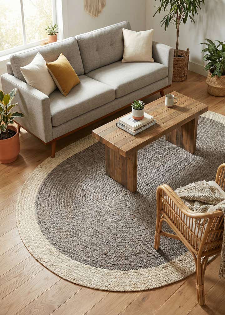 4' 1 x 6' 1 Handmade Braided Jute Oval Rug