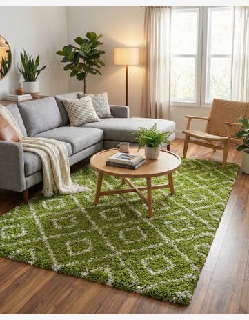 Green Lattice Shag Rug