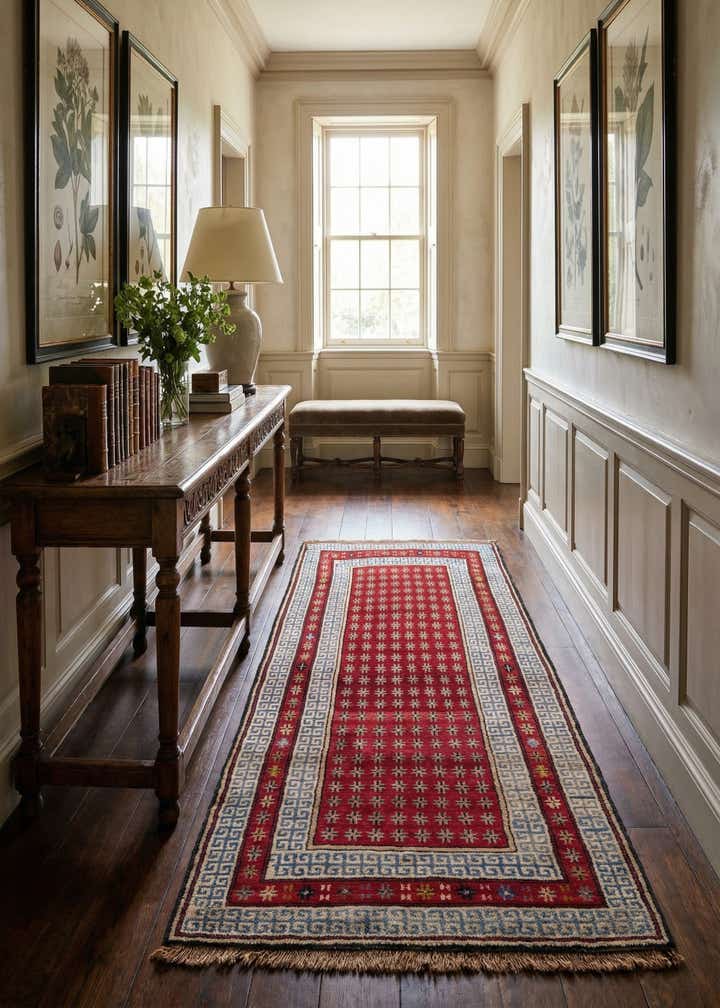 3' 10 x 7' 2 Hand Knotted Afghan Akhche Wool Runner Rug