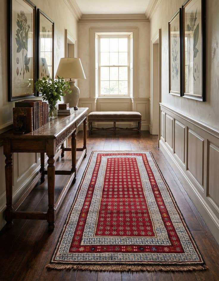 Detail image of 3' 10 x 7' 2 Hand Knotted Afghan Akhche Wool Runner Rug