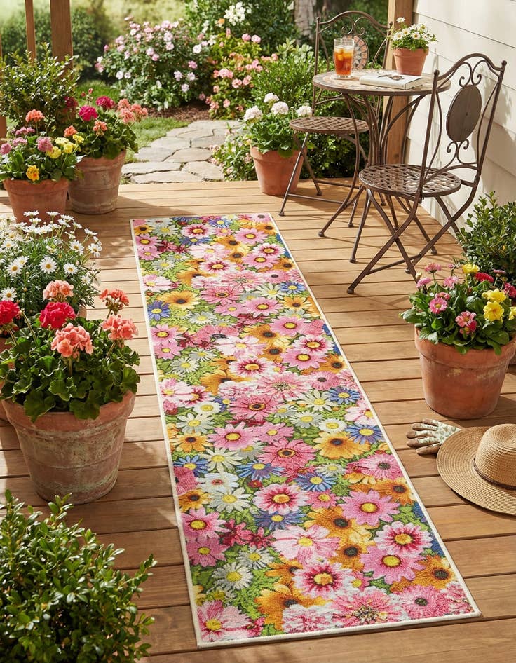 Detail image of 2' x 8'  Washable Botanical Indoor / Outdoor Runner Rug