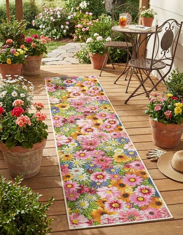 Easy-Clean Botanical Indoor / Outdoor Runner Rug