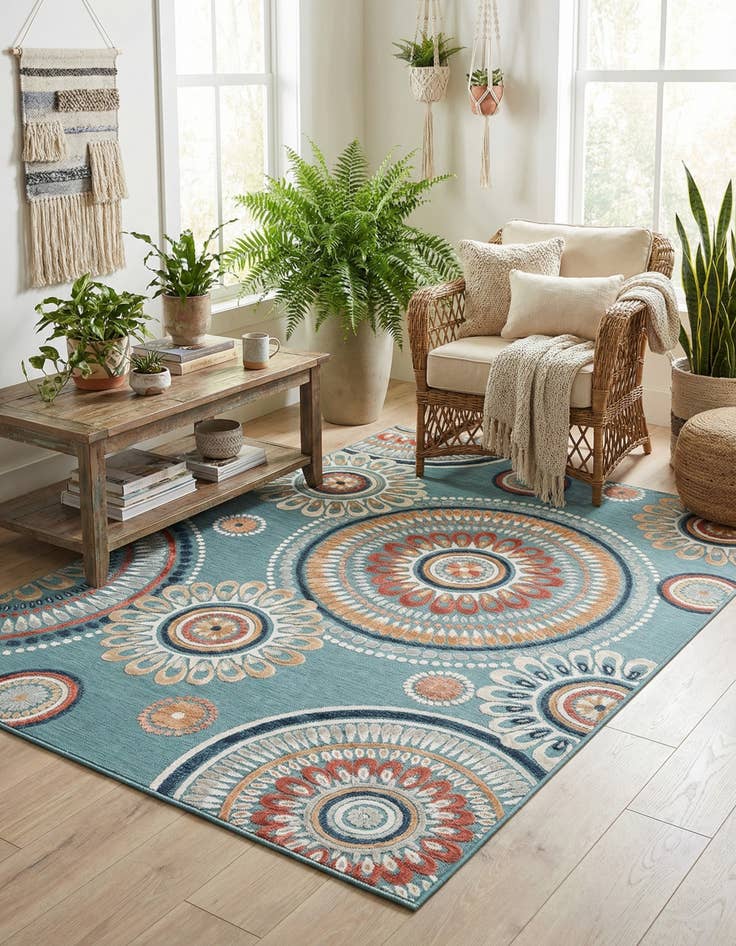 Detail image of 6' 4 x 9' Easy-Clean Botanical Indoor / Outdoor Rug