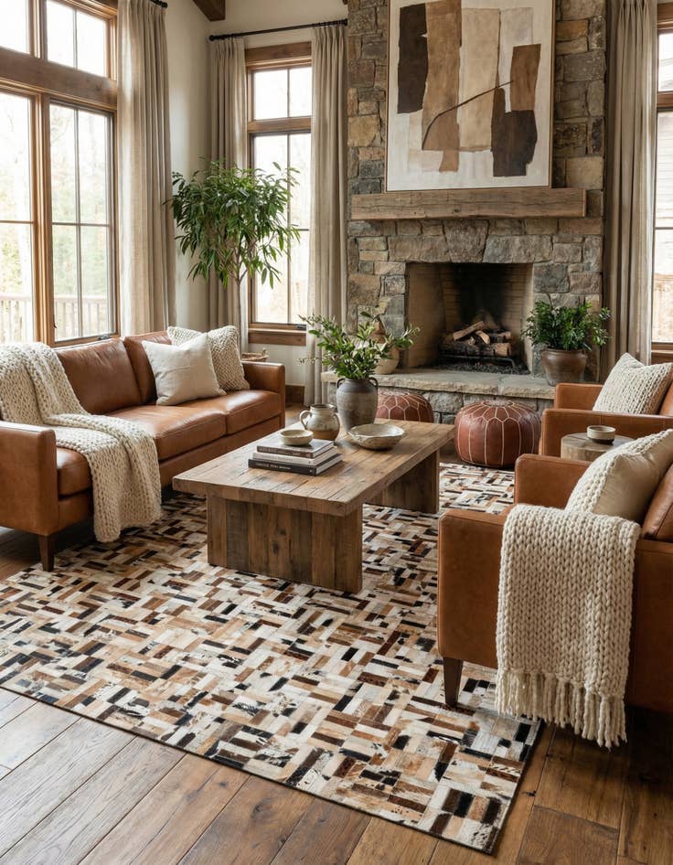 Detail image of  5' 1 x 7' 11 Cowhide - Patchwork Rug