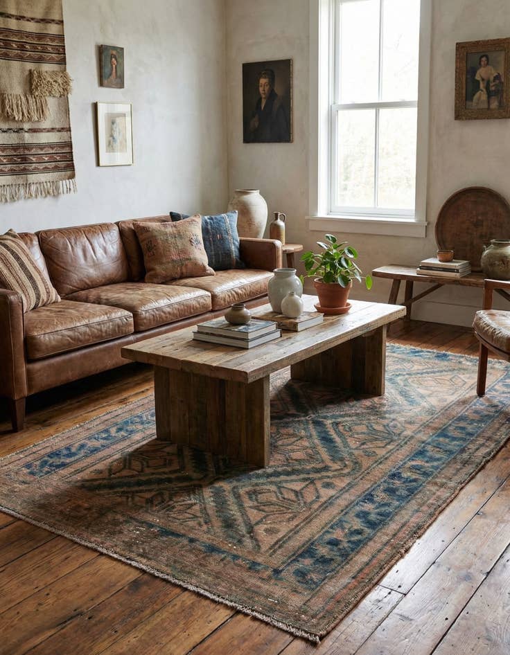 Detail image of 4' 6 x 7'  Hand Knotted Ultra Vintage Persian Wool Rug