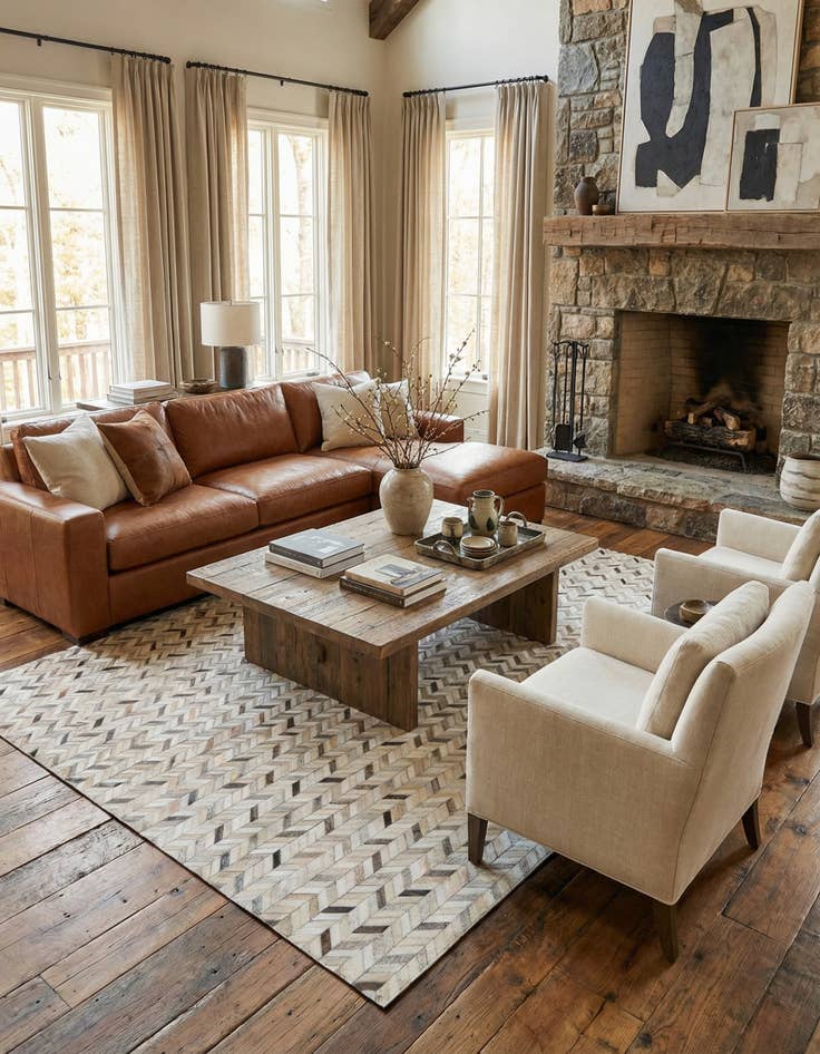 Detail image of  6' 7 x 9' 10 Cowhide Stocks Rug