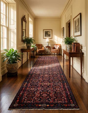 3' 3 x 13' 7 Hand Knotted Hamedan Persian Wool Runner Rug