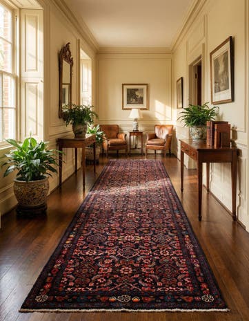 3' 3 x 13' 7 Hand Knotted Hamedan Persian Wool Runner Rug
