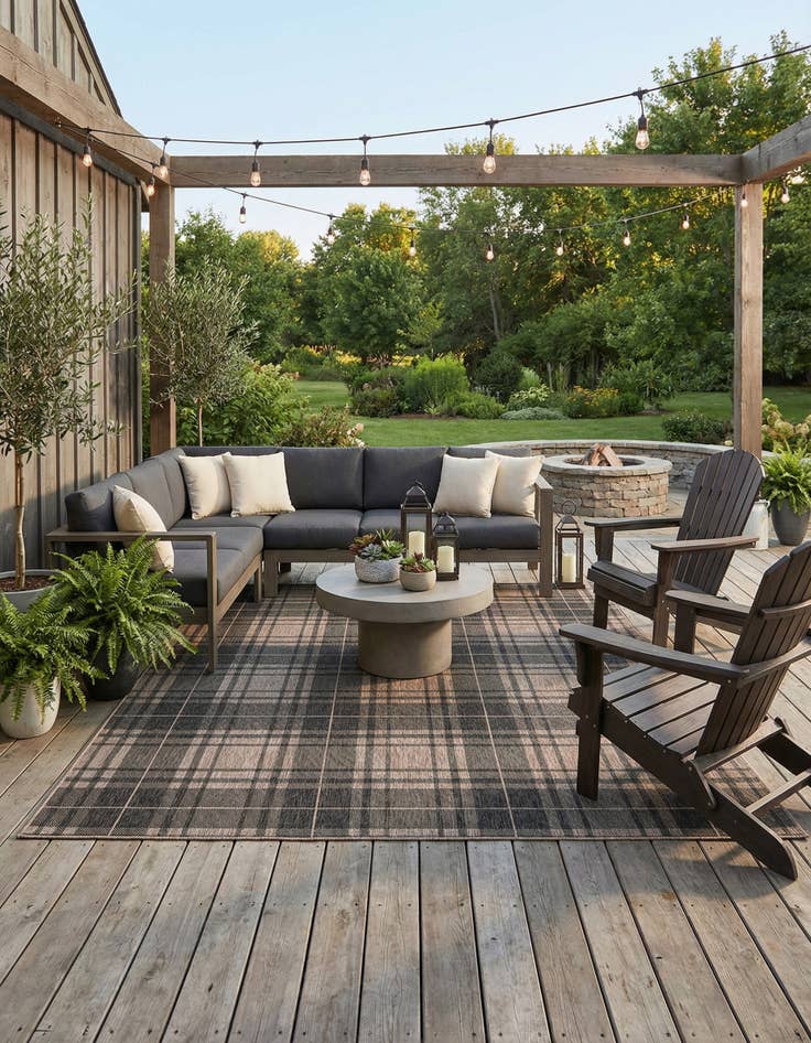 Detail image of 10' x 10'  Washable Checkered Indoor / Outdoor Square Rug