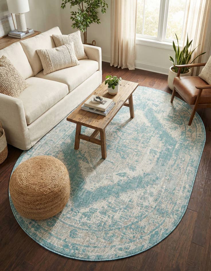 Detail image of 5' 3 x 8'  Washable Traditional Indoor / Outdoor Oval Rug