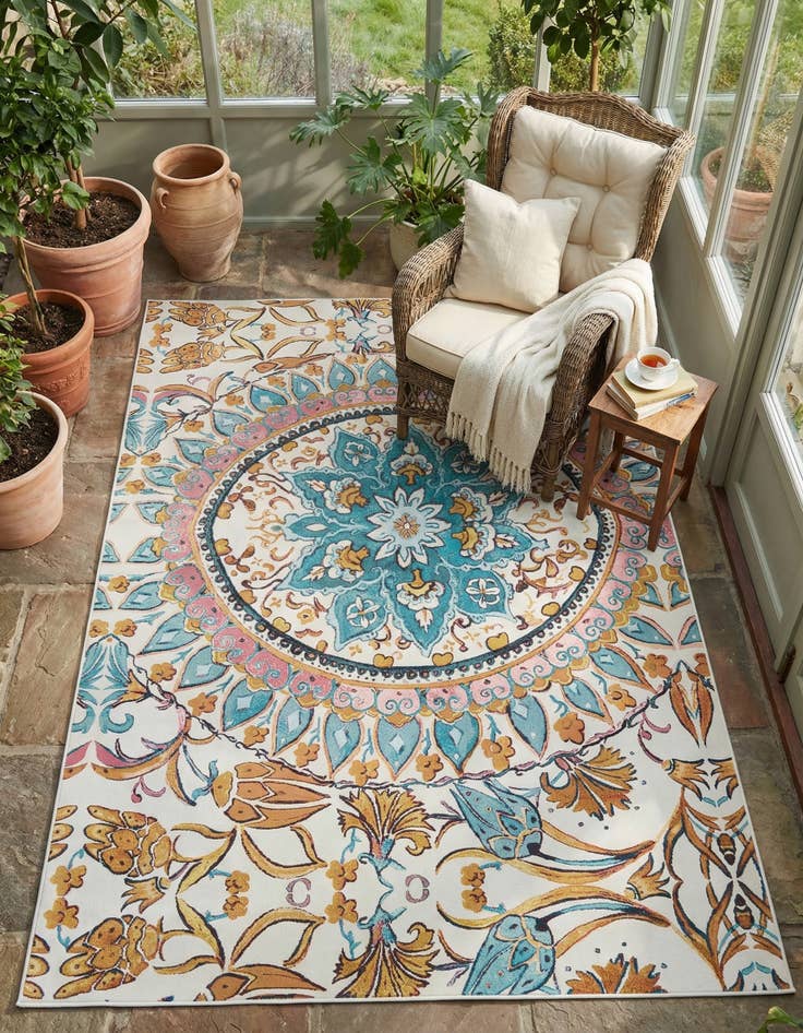 Detail image of 8' x 10'  Washable Traditional Indoor / Outdoor Rug