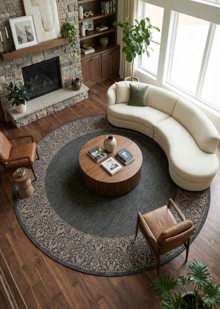 13' x 13' Easy-Clean Border Indoor / Outdoor Round Rug