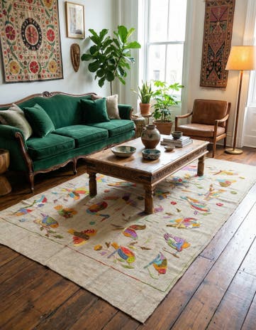 5' 8 x 9' 9 Hand Woven Kilim Suzani Wool Rug