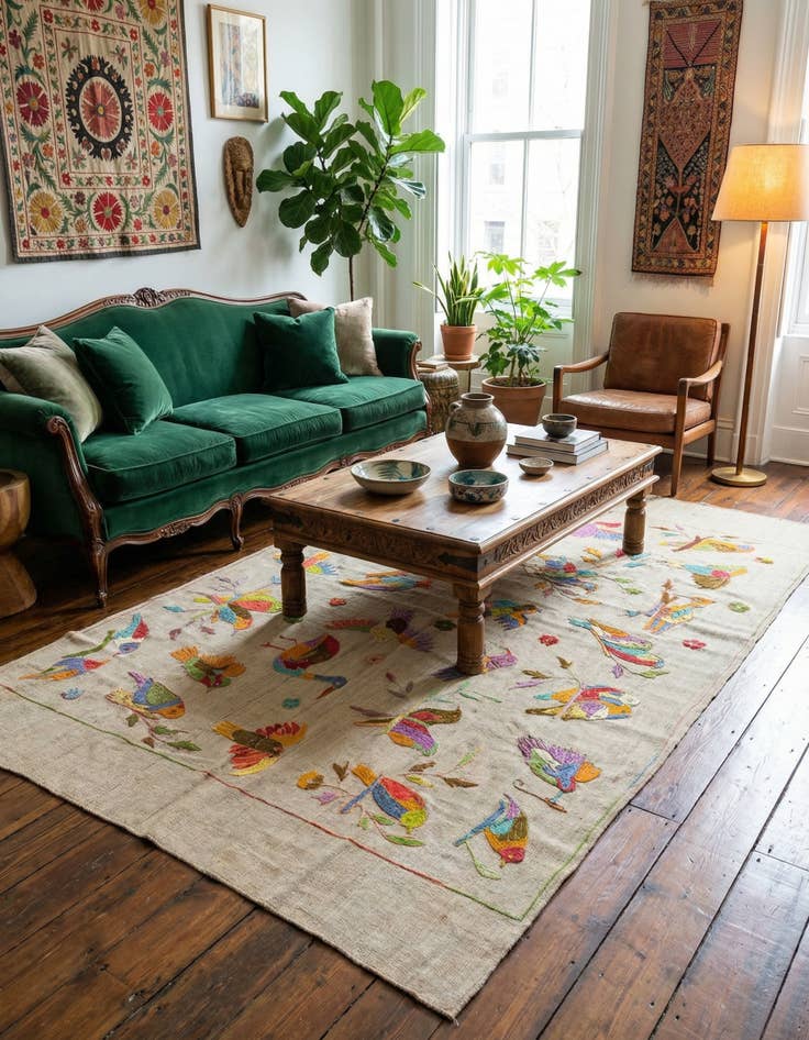 Detail image of 5' 8 x 9' 9  Hand Woven Kilim Suzani Wool Rug