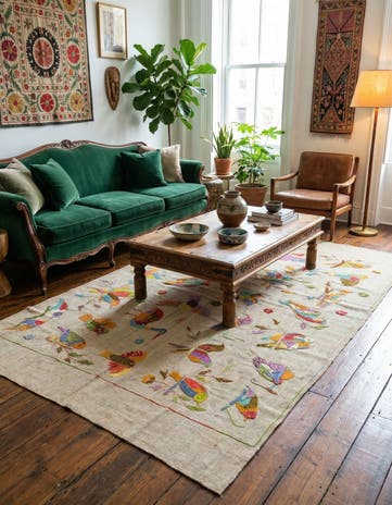 5' 8 x 9' 9 Hand Woven Kilim Suzani Wool Rug